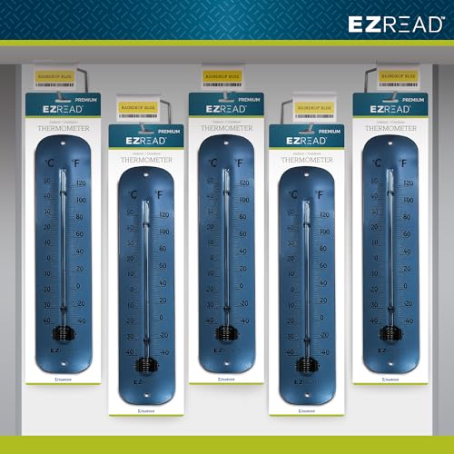 Headwind 12" Raindrop Blue Metal Thermometer – Durable Weather‑Resistant Indoor & Outdoor Wall‑Mount Temperature Gauge for Patio, Garden, Home, or Porch – Heavy‑Duty Metal Construction by EZ Read - color: Raindrop Blue