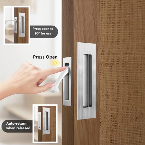 bealy Pocket Door Handles and Edge Pull Matte, 2 Set 6 Inch Pocket Door Hardware, Pocket Door Latch, Pocket Door Pull Recessed Finger Flush Pulls for Closet, Sliding, Barn Door (304 Stainless Steel) - color: Brushed Nickel, size: 2 Set（2 Recessed Pull Han