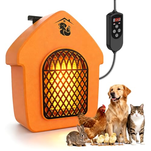 600W Outdoor Dog House Heater with Thermostat, 24-Hour Timer, 9.84ft Anti-Chew Cord, Overheat Protection, UL 499 & CSA C22.2 Certified, ECO Mode – Safe Pet Warmer for Chicken Coops & Kennels