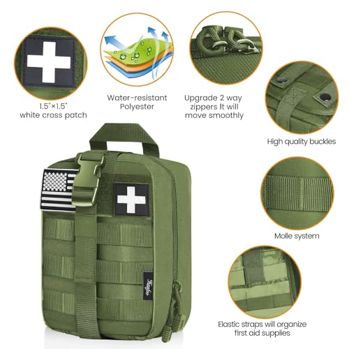 Medical Molle Pouch Tactical - 1000D Nylon First Aid Pouch, Big Capacity EMT Pouch Utility, Heavy Duty Military Grade Rip-Away Ifak Pouch for Home and Outdoor Activities（Bag Only - color: Green