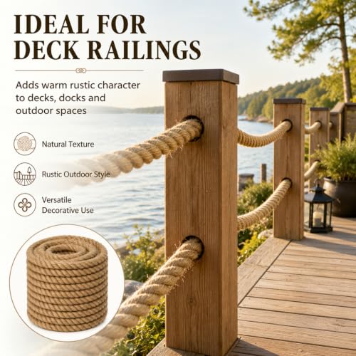 Twisted Manila Rope (1.5 Inch x 150 Feet) Natural Jute Rope Heavy Duty Hemp Ropes for Docks, Nautical, Railings, Landscaping, Decorating - size: 1.5 in x 150 ft