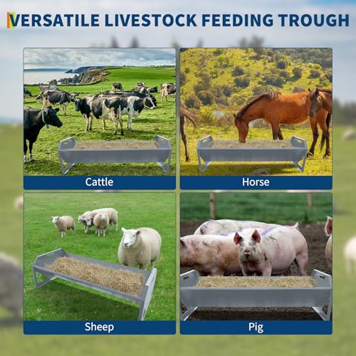 45-Inch Portable Livestock Feeding Trough, Heavy Duty 22 Gallon Capacity Feeder for Cows, Sheep, Horses, Pigs, Feeding Up to 10 Sheep, Durable Galvanized Steel（Silver） - color: Silver
