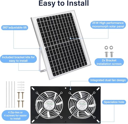 Fanspex Solar 2 Fan Kit Waterproofed for Chicken Coop, Greenhouse & Shed | High Velocity Solar Powered Fans for Outdoor Intake or Exhaust Air - size: 2 Fan Kit