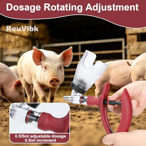 5ml Continuous Self-Refilling Livestock Syringe, 10 Needles Included | Adjustable dosage from 0.5ml to 5ml Veterinary Injection Gun for Chicken, Duck, Pig, Sheep, Cow Poultry - color: Rose Red