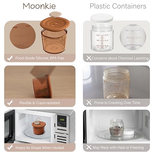 Moonkie Silicone Baby Food Containers | 4 oz Baby Food Storage Jars with Airtight Lids | Reusable Baby Food Jars, Freezer,Microwave and Dishwasher Safe, Perfect for Infant & Toddler - size: 4pack 4 Ounce (Without Labels & Pen)