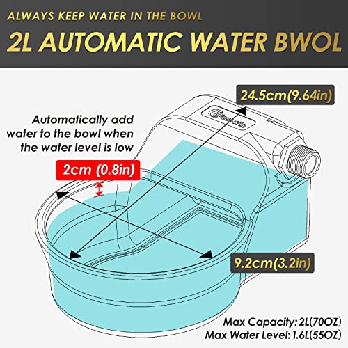 Automatic Dog Water Bowl Dispenser Patented 70OZ Water Dispenser for Dogs 2L Water Bowl Fit 3/4in GHT Male Faucet Outdoor Automatic Water Bowl Include Automatic Water Fill Valve Adapter 5ft Water Hose - color: Grey, size: 70 oz