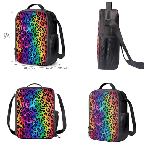 Upetstory Rainbow Leopard Print Backpack for Girls 4-6 6-8 10-12 Boys School Bag Set Kids Lunch Box Pencil Case Elementary Kindergarten Preschool School Bookbag Water Bottle Sleeve Book Cover - color: Rainbow Leopard Print