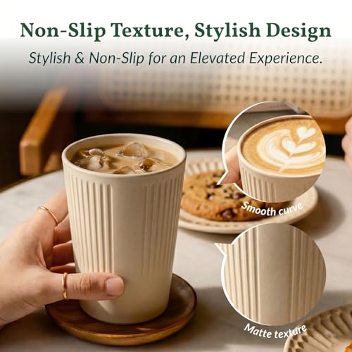 Homienly Drinking Glasses Wheat Straw cups,Unbreakable Alternative to 12oz Plastic Cups,Stackable and Lightweight Cups for Juice,Iced coffee-Colorful - color: Grain, size: 12 Ounces