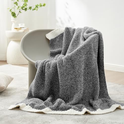 Snuggle Sac Heather Black Throw Blanket for Couch, Reversible Super Soft Micorfiber Blankets Dupes Warm Cozy Knit Fuzzy Plush Throws for Sofa, Bed, Heather Black, 50x60 inches - color: Heather Black, size: Throw (50"x60")