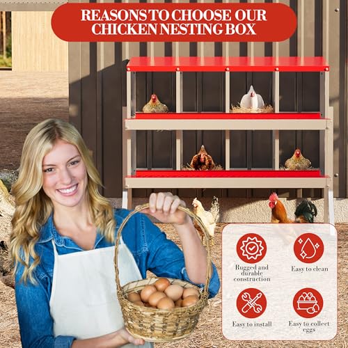 Chicken Nesting Box, 8-Hole Nesting Boxes with Bracket Legs, Removable Tray, Ventilation Holes, Easy Egg Collection & Cleaning, Laying Boxes for Hens, Red - color: Red, size: 8 Holes with Legs