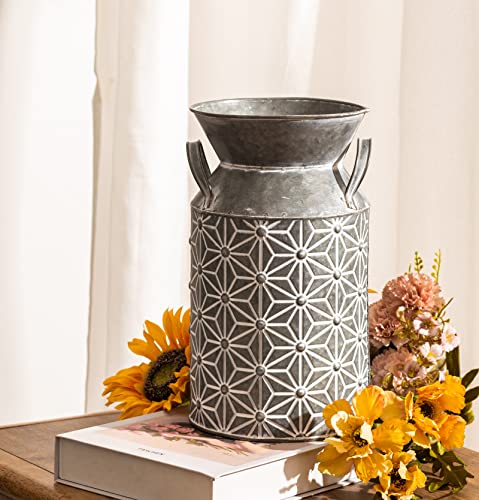 Vintage Galvanized Metal Milk Can, Farmhouse Decorative Flower Vase, Rustic French Country Milk Jug for Home Decor,10.6''H… - color: Milk Can