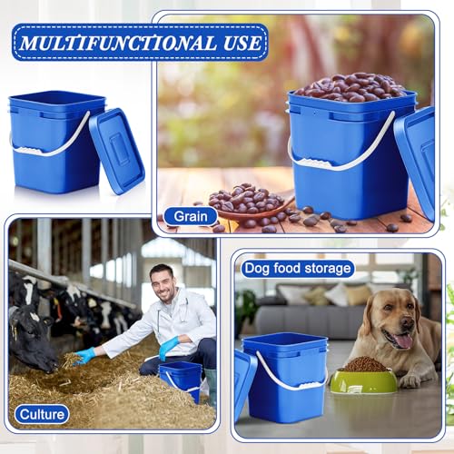 Mumufy 5 Pcs 3.5 Gallon Square Food Grade Bucket with Lid Square Bucket Pail Plastic Handles for Long Term Food Storage, Camping, Fishing, Home Organization Easy Stack and Store (Blue) - color: Blue