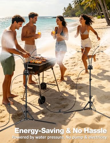Standing Misters for Outside Patio, Adjustable Height 5.25FT Misting System for Cooling Outdoor, Portable Water Mister with 26.5FT Misting Line for Garden, Backyard,BBQ Party Pool Water Playing