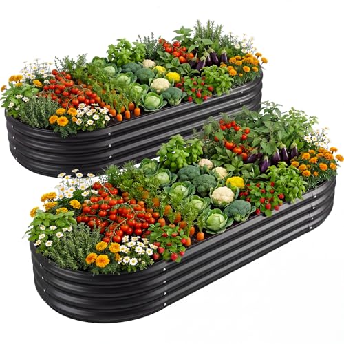 Land Guard 2Pcs 8ft Galvanized Steel Raised Garden Bed, 8 x 4 x 1 ft Large Metal Raised Planter Beds, Raised Garden Bed for Vegetables, Grey - color: 2-grey, size: 8×4×1ft(2pcs）