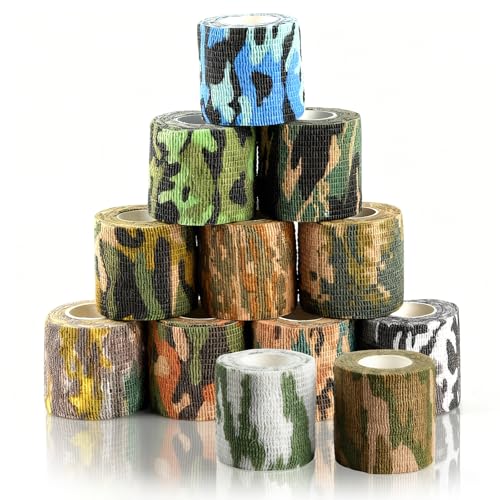 12 Rolls Non-Woven Vet Wrap Cohesive Bandages,Self Adherent Wrap Self Adhesive Bandage, Vet Wraps, Non-Woven for Wrist, Ankle, Sprains, Swelling, Pet Horse Animals(Camouflage,2 inchx 5 Yards)