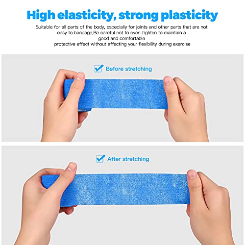 Bandage Wrap 8 Pack 1”x 5 Yards Self Adhesive Bandage Wrap Breathable Cohesive Bandage Wrap Rolls Athletic Elastic Self Adherent Wrap for Sports Injury,Wrist, Knee, Ankle Sprains and Swelling(Blue) - color: Blue, size: 1 Inch (Pack of 8)