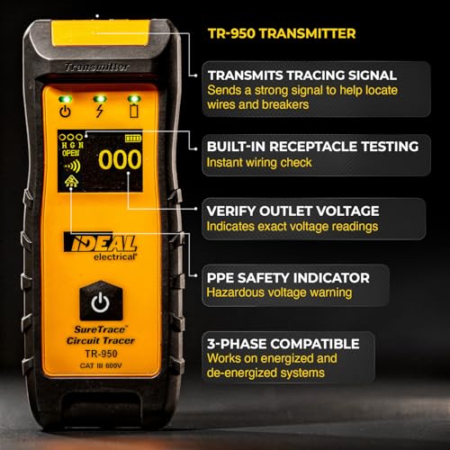 Ideal Electrical SureTrace Pro Circuit Tracer (61-950), 0-600 Volts | Non-contact voltage tester, continuity test, receptacle testing, measures AC amperage to 600A, find breakers, faults, & more