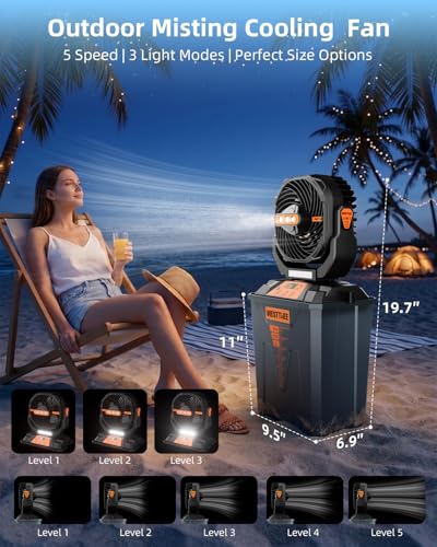 WESTTREE Portable Misting Fan, Large Rechargeable Battery Powered Mist Fan, Long Lasting Runtime, 3 Nozzles Mister Design, Portable Fan for Home Patio Camping Outdoor mist Daily Cooling fan