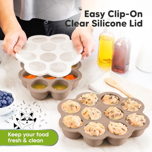 KeaBabies Silicone Food Freezer Trays with Lid, 2oz x 10 Pods (Chai Latte) | Baby Food Storage Containers, Easy Puree Meal Prep, Breast Milk Silicone Freezer Molds, Dishwasher, Microwave Safe, BPA-Free - color: Chai Latte