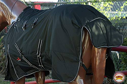 Black 69 in HILASON 1200D Winter Waterproof Poly Horse Turnout Blanket Belly Wrap - color: Black, size: 69 In