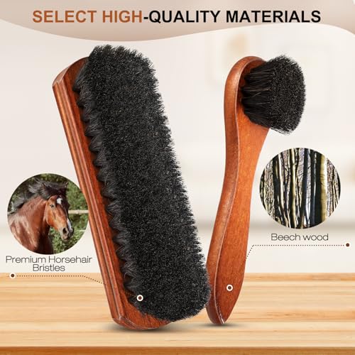 4Pcs Shoe Shine Kit, Horsehair Brush for Cleaning and Polishing | Horse Hair Brush for Leather, Suede Brush for Shoes, Shoe Care Set Cleans and Polishes Leather, Suede and Boots - size: 4PCS