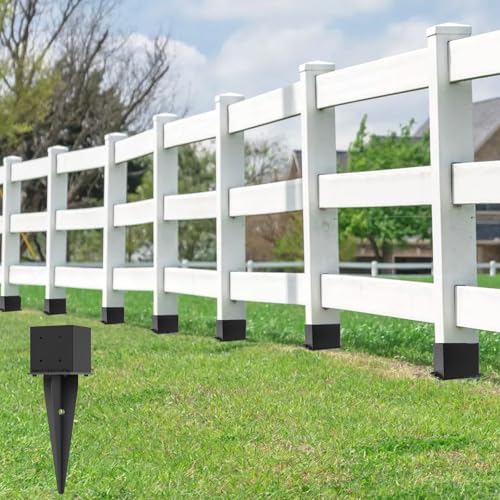 2 Pcs 22" Fence Post Anchor Ground Spike|Black Powder-Coated|6"x6" | Actual 5.6"x5.6" Heavy Duty Metal Fence Post Anchor for Deck| Fence| Porch| Railing| Mailbox - size: 2 Pcs, style: 6"x 6"