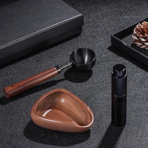 3pcs Coffee Bean Dosing Cup Set, Walnut Wood Cup Dosing Spoon Spray Bottle | Coffee Bean Dosing Cup Set in Gift Box, Static Reduction Precise Measuring for Espresso Tea Coffee Bar Accessories Kit - color: Black and Brown