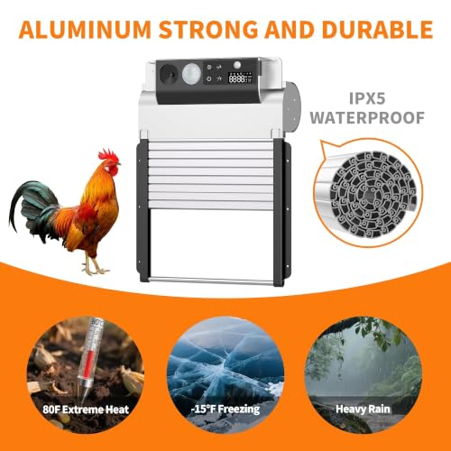 Automatic Chicken Coop Door, Solar Powered Roll-Up Chicken Door with Light Sensor, Timer & Manual Mode, 2500mAh Battery, Aluminum Frame, Anti-Pinch, Waterproof, Chicken Coop Size:9.3''x8.3''