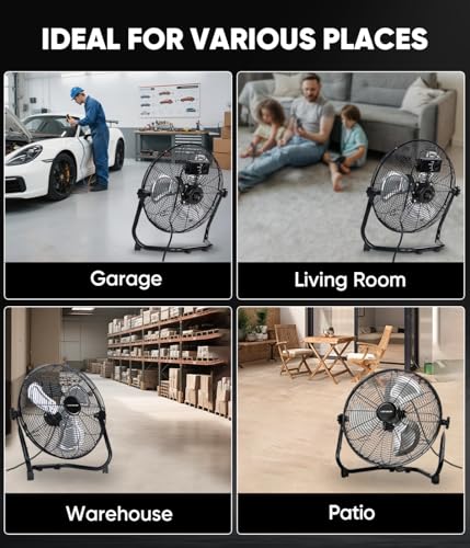KEN BROWN 2300 CFM 14 Inch High Velocity Box Fan, Aluminum Blades Metal Floor Fan with 3 Speeds, 360° Tilt, Heavy Duty Metal, Cooling for Home Patio Industrial - size: 14 Inch Floor Fan