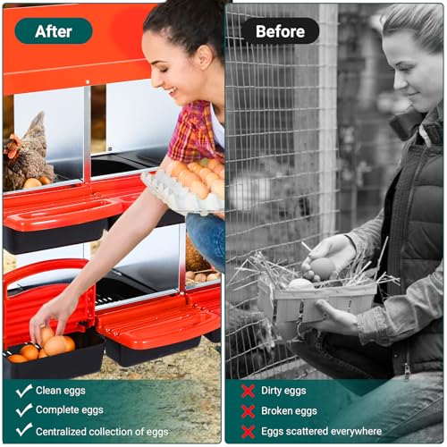 Chicken Nesting Boxes 6-Compartment Wall Mount Roll Away Poultry Laying Boxes with Easy Egg Collection & Cleanable Pull-Out Tray – Heavy Duty Hen Roosting Box for Coop - color: Red