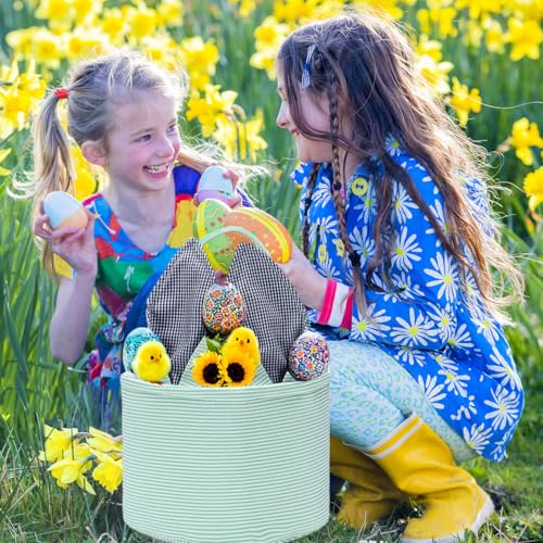 Easter Basket Seersucker Egg Hunt Bunny Baskets for Kids with Cute Rabbit Ears Stripe Storage Gifts Candies Personalized Easter Party Gifts.……… - color: Bsmint0