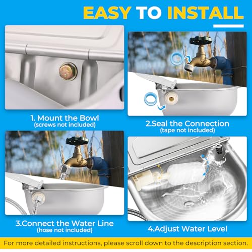 NATGAI Automatic 304 Stainless Steel Waterer Bowl Without Drainage Hole | Automatic Cow Drinking Water Bowl with Float Valve Water Trough Farm Grade for Horse Cattle Goat Sheep Dog