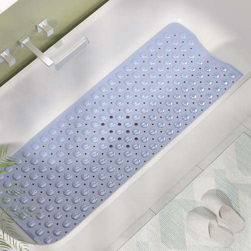 AmazerBath Shower Mat Non Slip 40 x 16 Inches, Shower Stall Mats with Suction Cups and Drain Holes, Non Slip Bath Mat for Tub for Elderly & Kids, Baby Blue - color: Baby Blue, size: 40" x 16" (Rectangular)