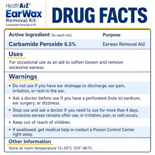 HealthA2Z® Ear Wax Removal Kit, Carbamide Peroxide 6.5%, Rubber Bulb & Dropper, 0.5 fl oz (15mL)