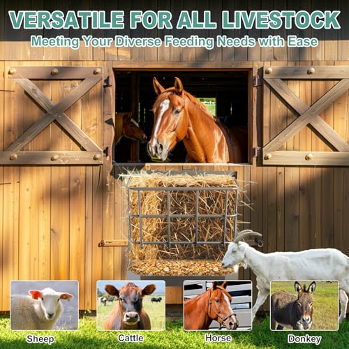 Goat Hay Feeder, 21 Gallon Large Capacity Hay Rack, 2 in 1 Hay and Grain Feeder, Wall Mounted Livestock Feeder with Feed Tray Wall Hay Rack for Sheep, Horses, Goats, Metal Hay Holder in Farm - size: non top cover