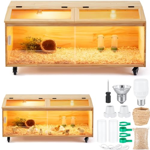 CroBlissful Large Brooder Box Kit for Chicks, 40 x 16 x 16 in Chicken Brooder Box with Brake Casters & Sliding Door, Chicken Supplies, Ducks, Rabbit, Quails, Hamsters, up to 35 Chicks Quail Birds - color: White, size: 40 x 16 x 16 in, style: Pulley