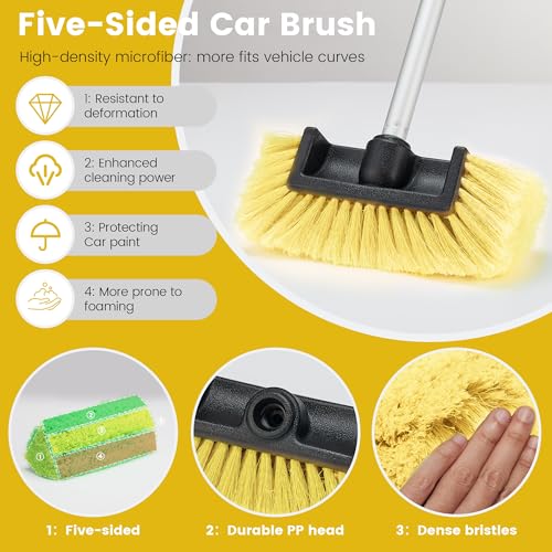 Car Wash Brush with Long Handle, 60'' Soft Bristle Cleaning Brush, Car Cleaning Brushes, Carwash Brushes for SUV, RV, Boat, Truck, House Siding, Sweep Snow, Yellow - color: Yellow