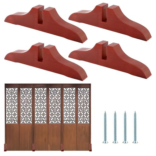 4pcs Wooden Folding Room Divider Stand with Screws,Room Divider Screen Holder Feet Partition,Folding Privacy Screen Holder for Hotel Home Office (Dark Red) - color: Dark Red