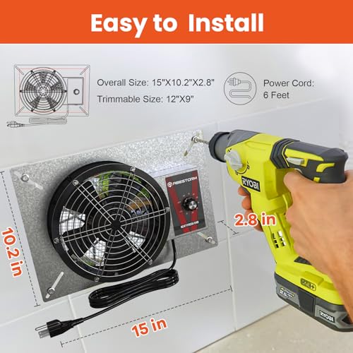 Abestorm 8.7 Inch Crawlspace Ventilation Fan with Humidistat 540 CFM | Smart Digital Panel,Temperature Controller, Moisture Reducing, for Crawl Spaces Garage Attic with Isolation Mesh, IP 55 Rated