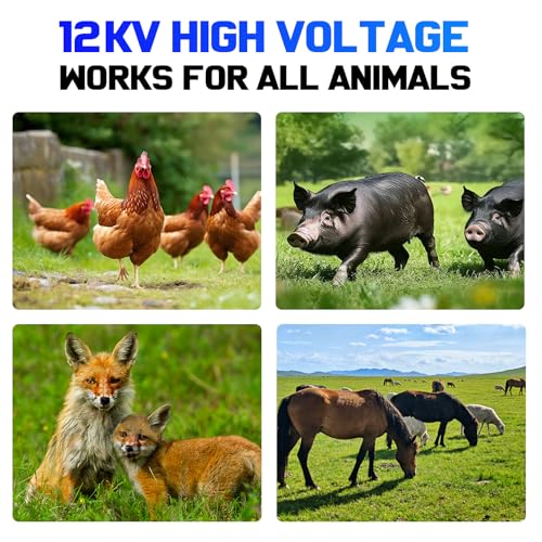 12KV DC AC Powered Electric Fence Charger, 15 Miles 4 Joules Pulse | Waterproof EF-03 Fence Kit for Livestock & Farm, Includes Warning Signs, LED Indicator, for Animals Poultry Ranches Gardens - color: Blue