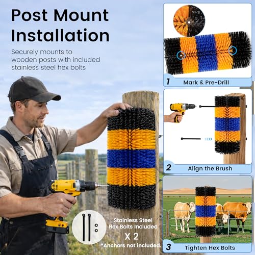 2PCS Livestock Scratching Brush for Goat, Heavy-Duty Post Grooming and Massage Scratch Brushes for Cow Donkey Goats Horse Sheep, with 8 Screws for Back Itch Relief & Keep Cleaning, 17" x 7.9" - size: 2 Pack