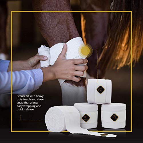 Classic Bandage for Horses, Distributes Pressure Evenly Therapeutic Breathable Fleece Material, Stretchy, Provides, Leg Protection and Support - White - (4 Units per Pack) - color: White, size: 4 Pack