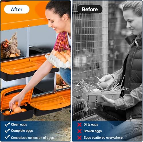 Chicken Nesting Box, 8 Hole 2 Layer Hen Nest Boxes, Roll-Away Egg Collection System with Ventilation Holes，Rustproof Plastic Tray & Keyhole Mounting, Chicken Laying Box - color: Orange, size: 8 holes