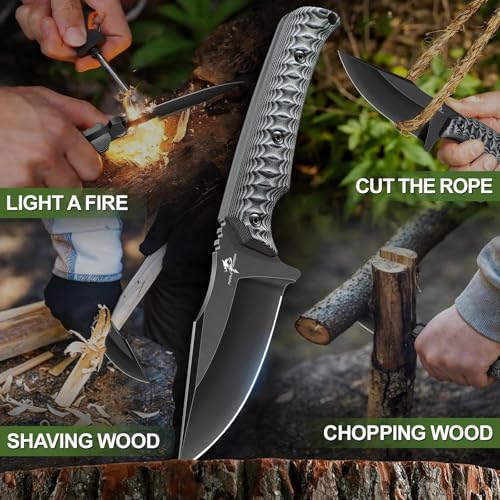 Purple Dragon Fixed Blade Knife - Full Tang Hunting Knife Gray | Kydex Sheath, Forged from a Single Piece of D2 Steel, G10 Handle, Gift Box - size: 3.2 inch