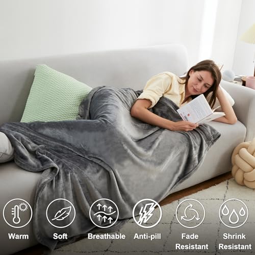Hansleep Throw Grey Fleece Blanket, Soft Flannel Bed Blanket | Fuzzy Cozy Blanket 50x60 Inches, Multi-use for Bed, Sofa, Couch, Travel, Camping, All Season Warm Lightweight Cover - color: Grey, size: Throw (50x60 Inches)