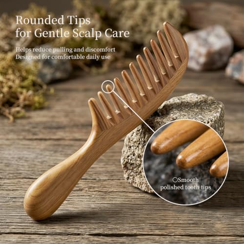 Onedor Handmade 100% Natural Green Sandalwood Hair Combs - Anti-Static Sandalwood Scent Natural Hair Detangler Wooden Comb (Extra Wide Tooth) | Handmade, 0.25 in Tooth Spacing, Smooth Rounded Teeth, Helps Reduce Static, Less Pulling, Wavy Thick Long Hair