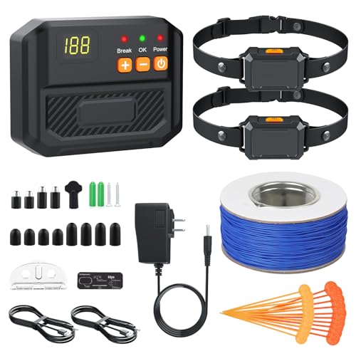 PcEoTllar Electric Fence for Dogs, Safe In Ground Fence Syetem, 2 Receivers | IPX7 Waterproof and Rechargeable Receicer, Comfortable & Adjustable Collar, Easy to Install & Operate, with 656Ft Wire - size: For 2 dogs