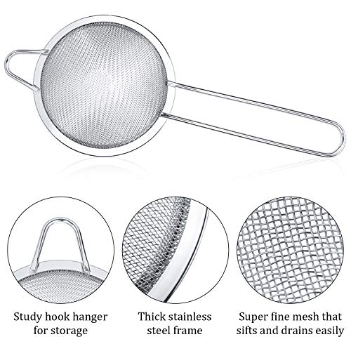 3 Pieces Cocktail Strainer Bar Strainer Fine Mesh Tea Strainer, 3.3 in | Stainless Steel, Small Silver Strainer Practical Bar Colander Tool for Drinks and Loose Leaf Tea, Fits Most Bar Glasses