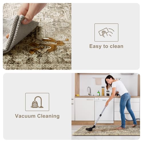 KIMODE Anti Fatigue Kitchen Mat, Boho Distressed Kitchen Rugs Sets of 2 | Kitchen Floor Mats Non Slip Cushioned, Waterproof Standing Mat for Laundry, Office, Sink, Desk, Brown 17"x47"+17"x29" - color: Boho Brown/Multi, size: 17.3" x 47"+17.3" x 29"--0.47