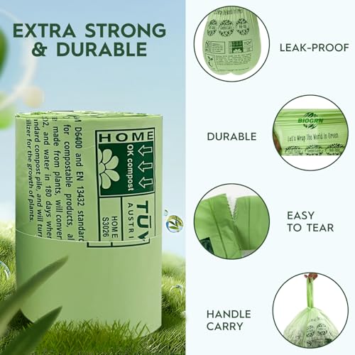 10-13 Gallon Compostable Trash Bags with Handles Tie 30 Bags Biodegradable Garbage Bags Food Scrap Green Waste Bags Thick 0.87 Mil 49.21 Liter ASTM D6400, US BPI and OK Compost Home Certified - color: 13 Gallon Handle Tie, 30 Count